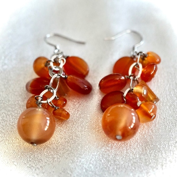 Carnelian Cluster Sterling Silver Drop Earrings - Picture 3 of 7